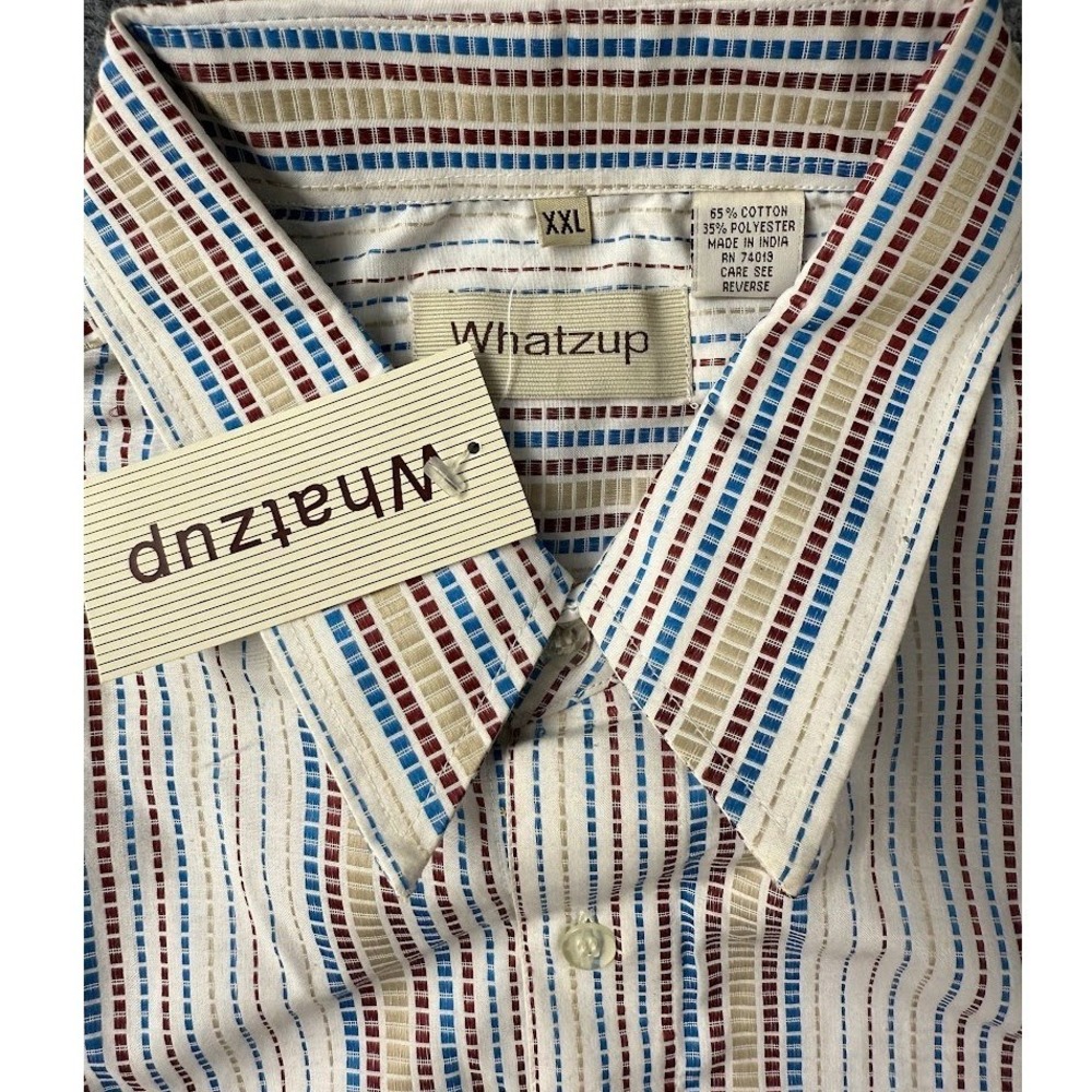 Vintage Whatzup Men's Striped Short Sleeve Button Down Shirt Casual Size 2XL NEW - Picture 5 of 6